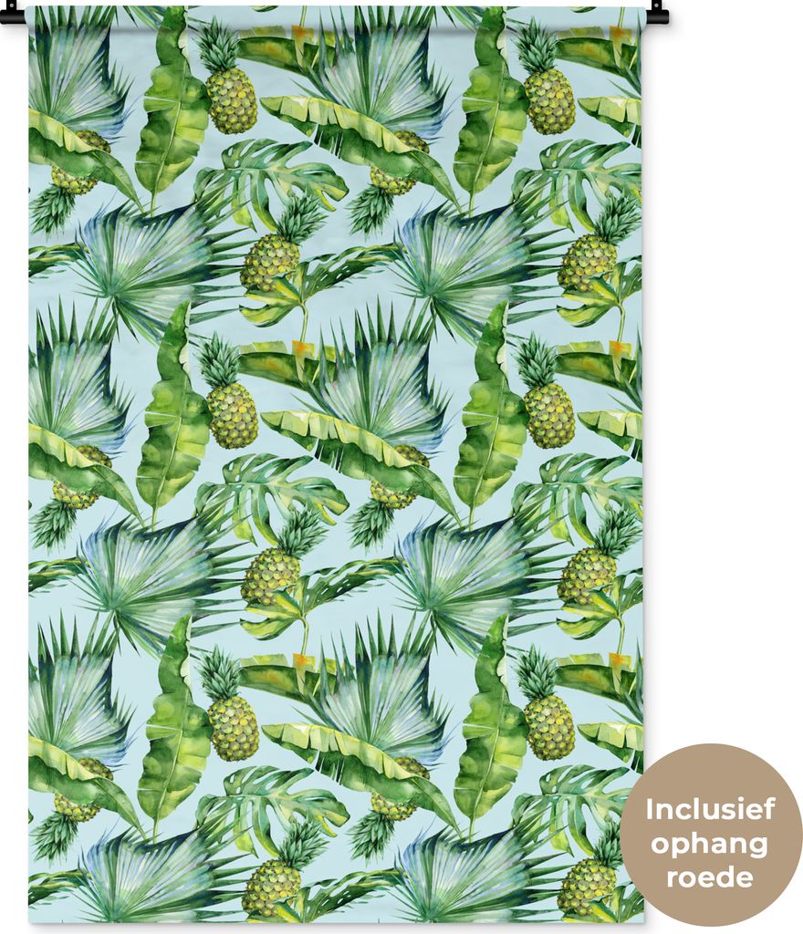 MuchoWow Wandteppich Wandbehang Vintage - Ananas - Blätter 90x135 cm Tapisserie Dekoration Wandtuch - Baumwolle - Wandskulptur