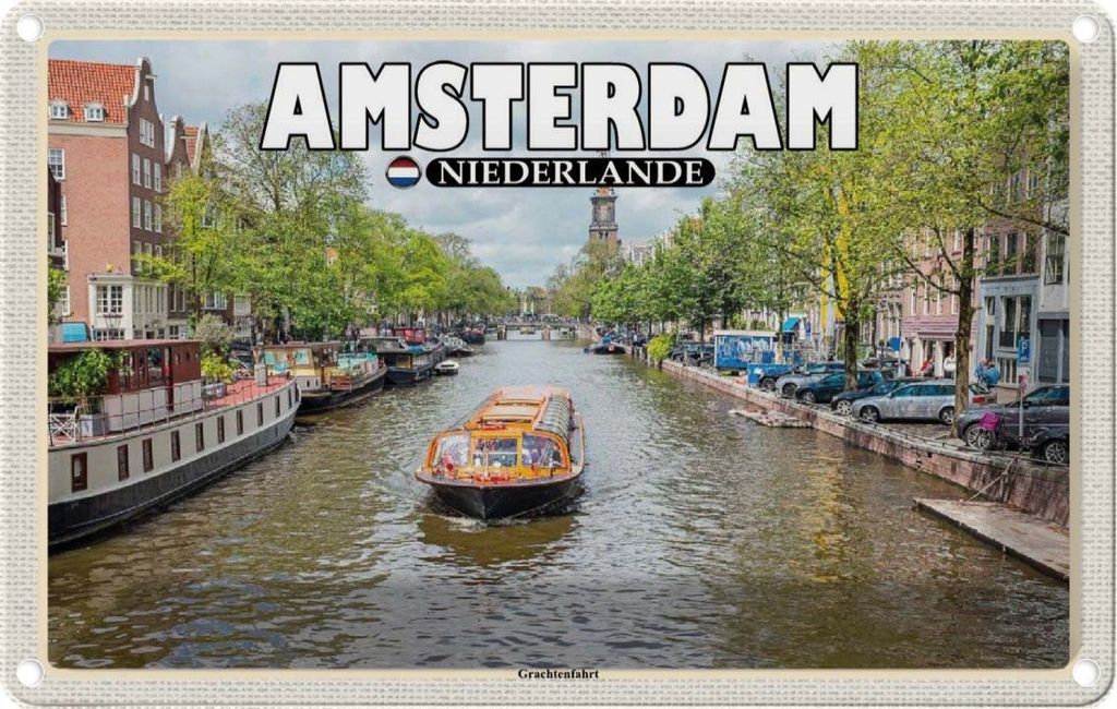 vianmo Blechschild 20x30 cm Amsterdam Niederlande Grachtenfahrt Fluss Bildmotiv Reisemotiv Abenteuer Reisen Urlaub