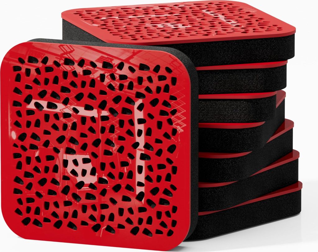 8er-Pack - Mini-Schallabsorptions-Diffus-Akustikplatte | 23 x 23 cm | Farbe: (Roter Glanzkunststoff, ENRIA)
