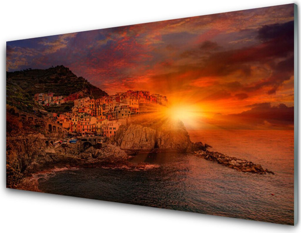 Küchenrückwand aus Glas 100x50cm Spritzschutz Meer Stadt Sonne Landschaft