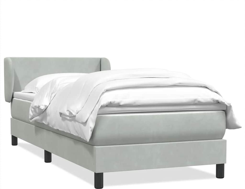 Boxspringbett mit Matratze Hellgrau 80x210 cm Samt, Klassische Betten Design Möbel