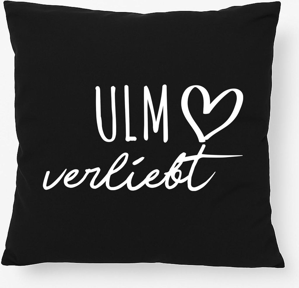 Huuraa Kissen Ulm verliebt 40x40cm mit Füllung Black Baumwolle Dekokissen Geschenkidee