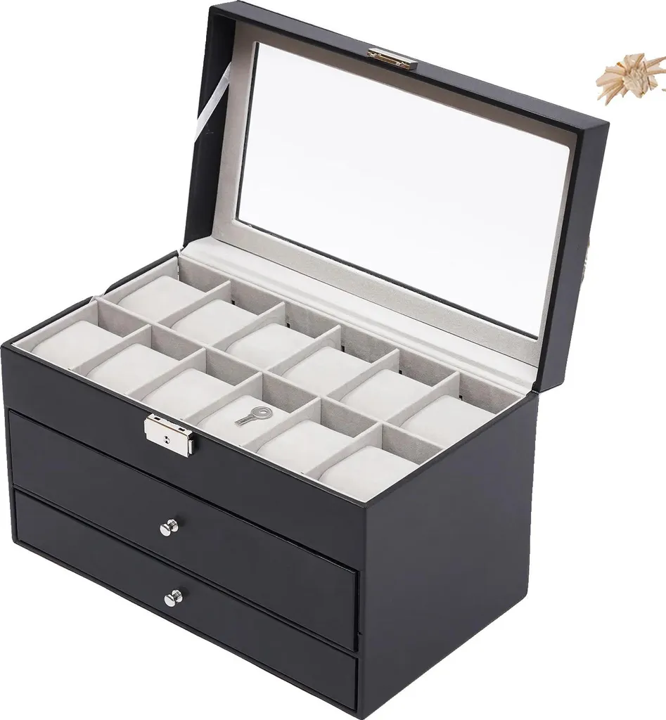 Coffret Bijoux Anti-Rayures : Rangement Montres et Lunettes 3 Étages