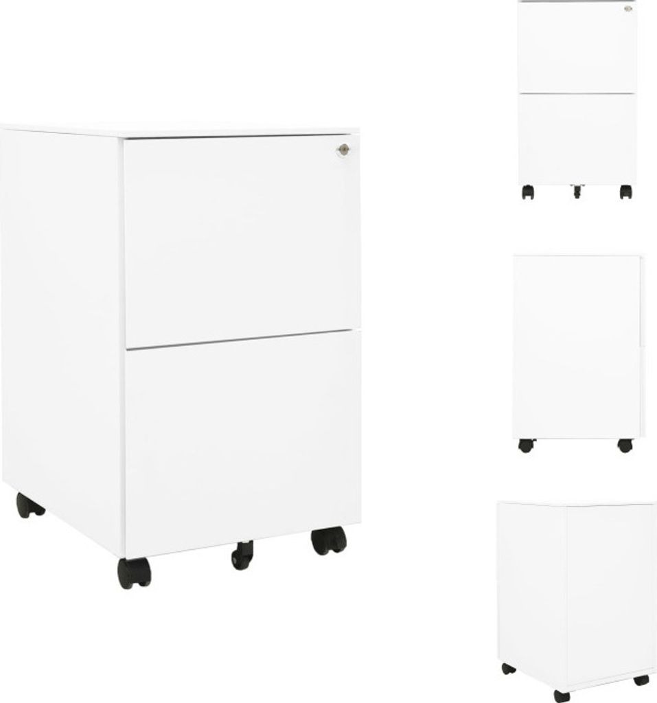 vidaXL Aktenschrank mit Rollen Weiß 39x45x67 cm Stahl - Aktenschränke