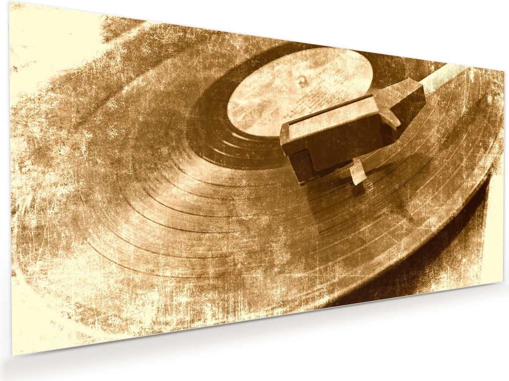 Glasbild Wandbild Vinyl-Player-Hintergrund 110x55cm in XXL für Wohnzimmer, Schlafzimmer, Badezimmer, Flur