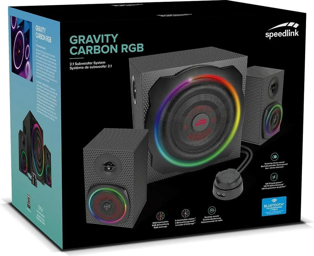 Enceintes PC 2.1 Speedlink GRAVITY CARBON avec Caisson de Basses RGB - 15