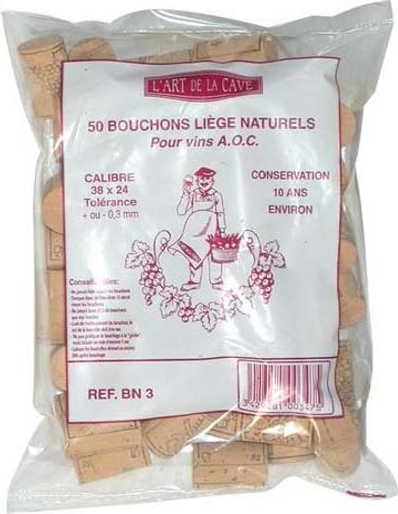 Korken Zylinder 38x24 Natur. Tasche 50 - Korkerei Jocondi