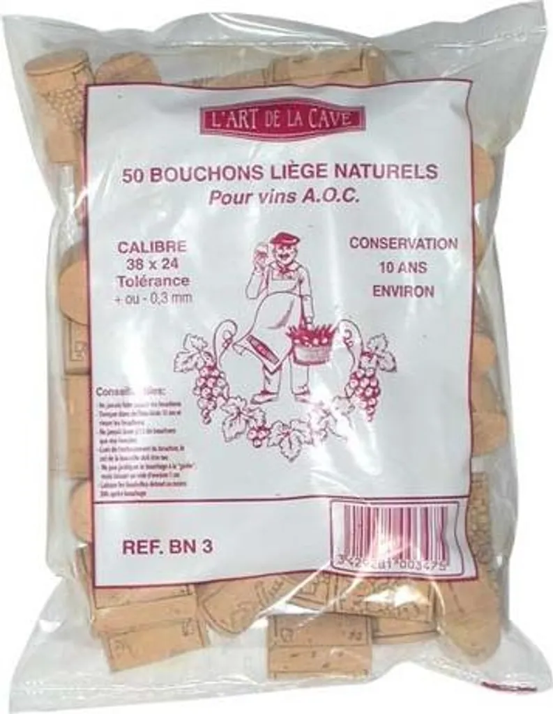 Lot de 50 bouchons en liège naturel 38x24 mm pour garde prolongée