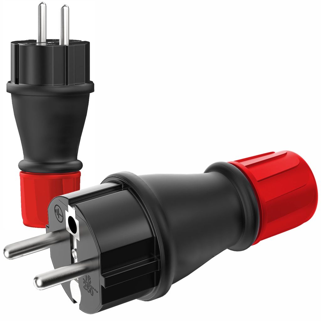 Schuko Stecker 230V / 16A Gummi Strom Schutzkontakt IP54 Produktbild 