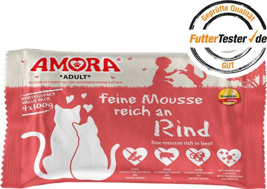 AMORA Cat feine Mousse 10x4x100g | Rind