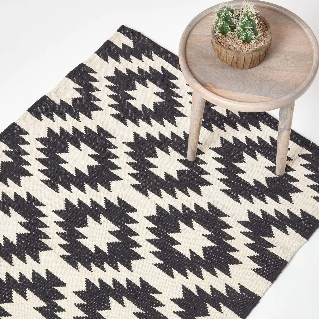 Homescapes Tapis Kilim Zurich en Coton Tissé Main Noir et Blanc 90x150