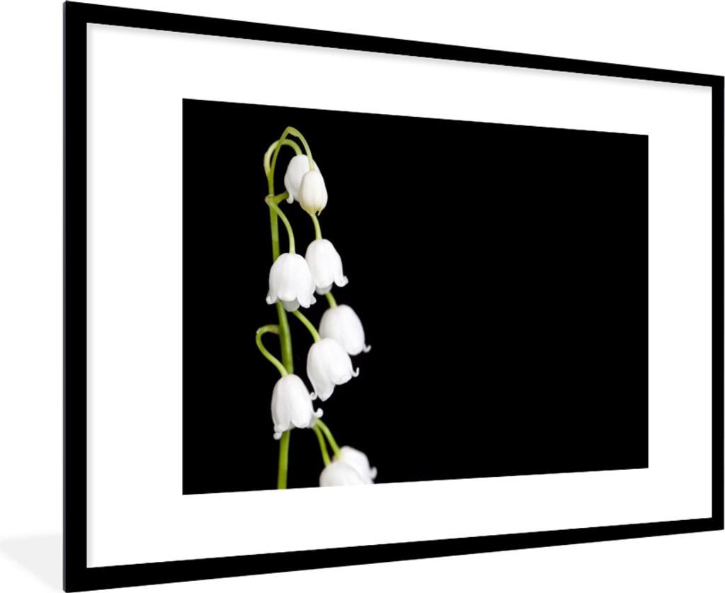 MuchoWow Gerahmtes Poster Maiglöckchen - Blumen - Schwarz - Flora 90x60 cm - Poster mit Schwarzem Bilderrahmen Wandposter Rahmen Foto Bilder - W...