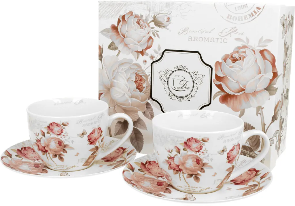 Tazze da Tè DUO in Porcellana 270ml - Set Regalo Floreale per la Casa - 6