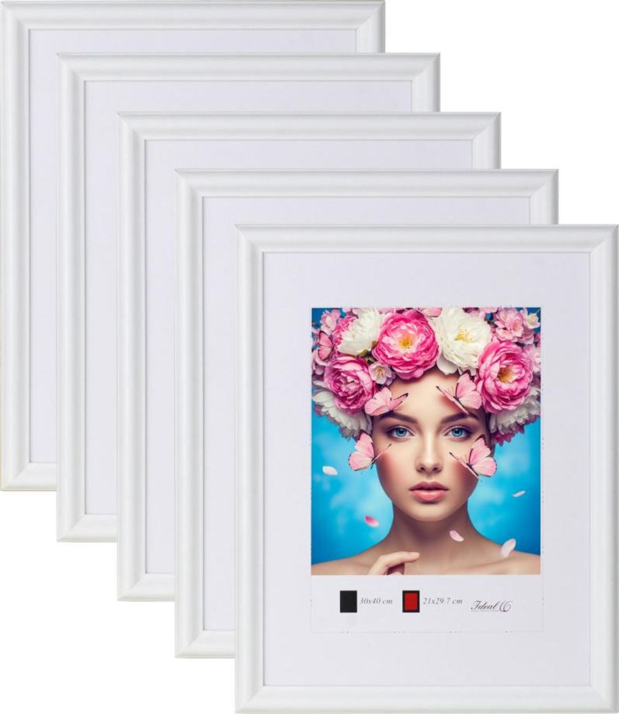 3er 5er Set Holzrahmen mit Kunststoffglas Bilderrahmen MDF Rahmen Collage Wandrahmen Fotorahmen neu HR-22 - Farbe: 5er Pack Weiß | Format: 10x15