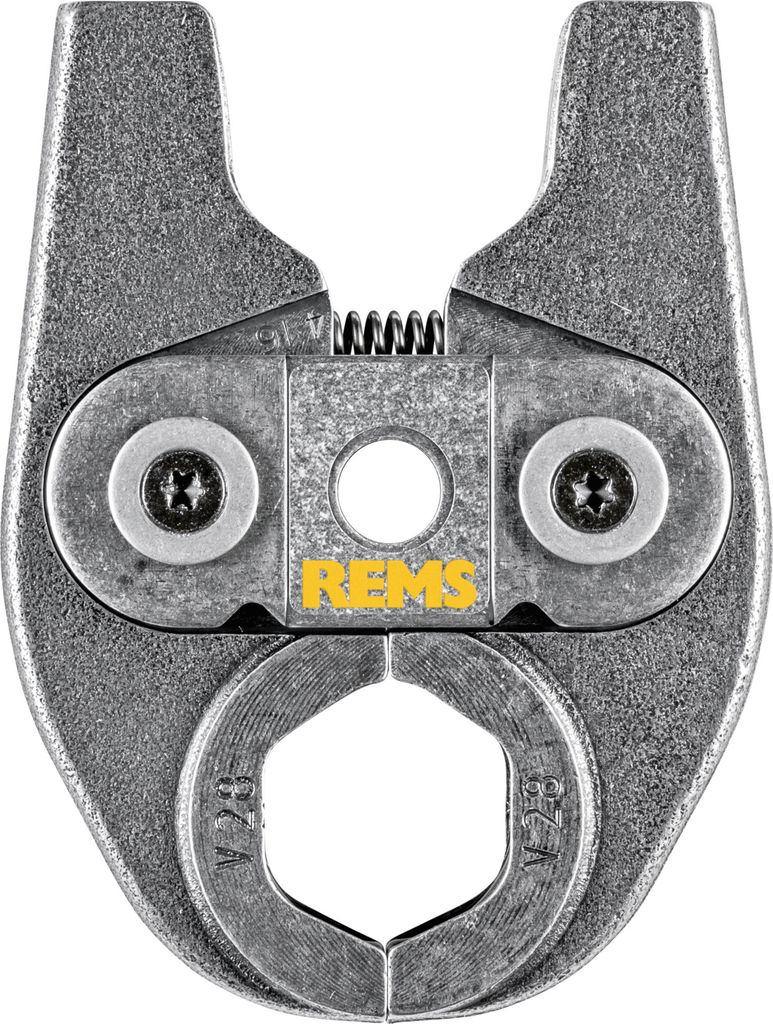A close-up, top-down view of a metal pressing tool.
