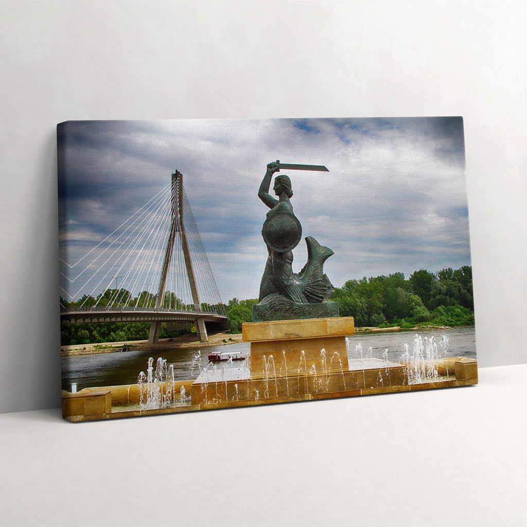 Meerjungfrau-Denkmal in Warschau – Leinwandbild Wandbild – 60x40 cm – Leinwandbilder – Wandbilder – Schlafzimmer – Flur