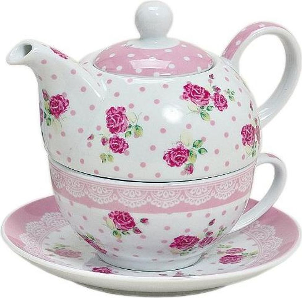 Teekanne - Blumenmuster - inklusive Teetasse - Porzellan - 350 ml