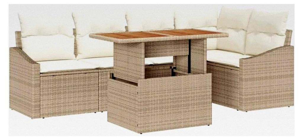 Garten-Essgruppe mit Kissen in Beige und Creme, 100 x 55 x 73 cm, moderne und robuste Gartenmöbel, UV-beständig, Rattan-Sofa-Set, anpassbare Sitz...