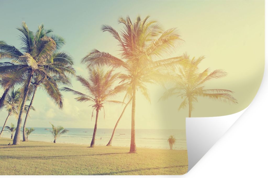 MuchoWow Wandtattoo Wandsticker Wandaufkleber Meer - Palme - Sommer - Sonne - Strand 120x80 cm Selbstklebend und Repositionierbar - Selbstklebend...