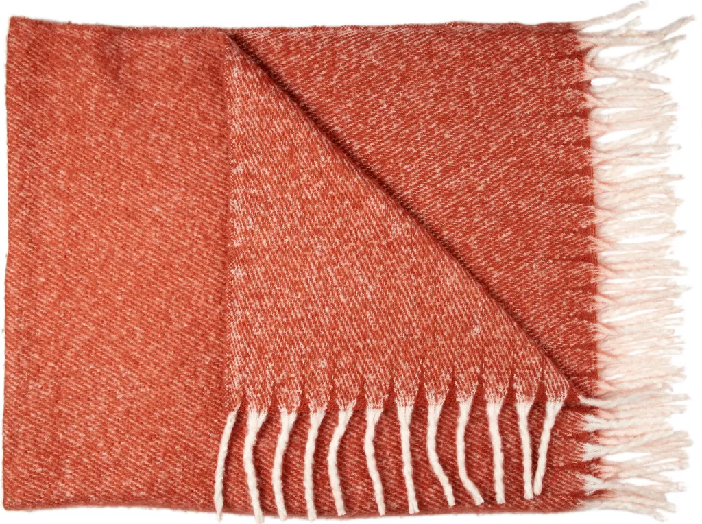 Plaid Terracotta à Franges 120x150 cm - Jeté de Canapé Douillet Chic