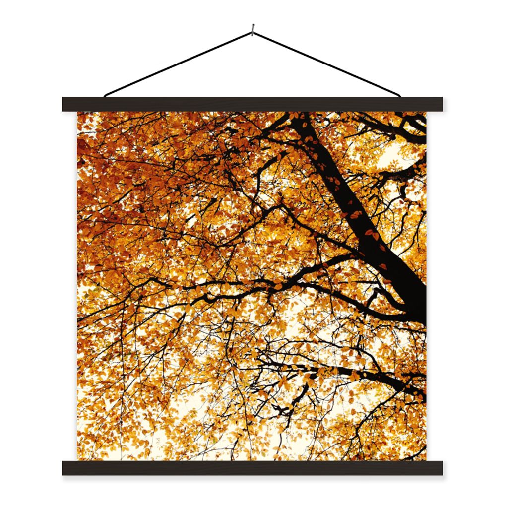 MuchoWow Textilposter Baum - Herbstblätter - Jahreszeiten - Rustikal 120x120 cm mit schwarzem Rahmen - Aufhängungsset