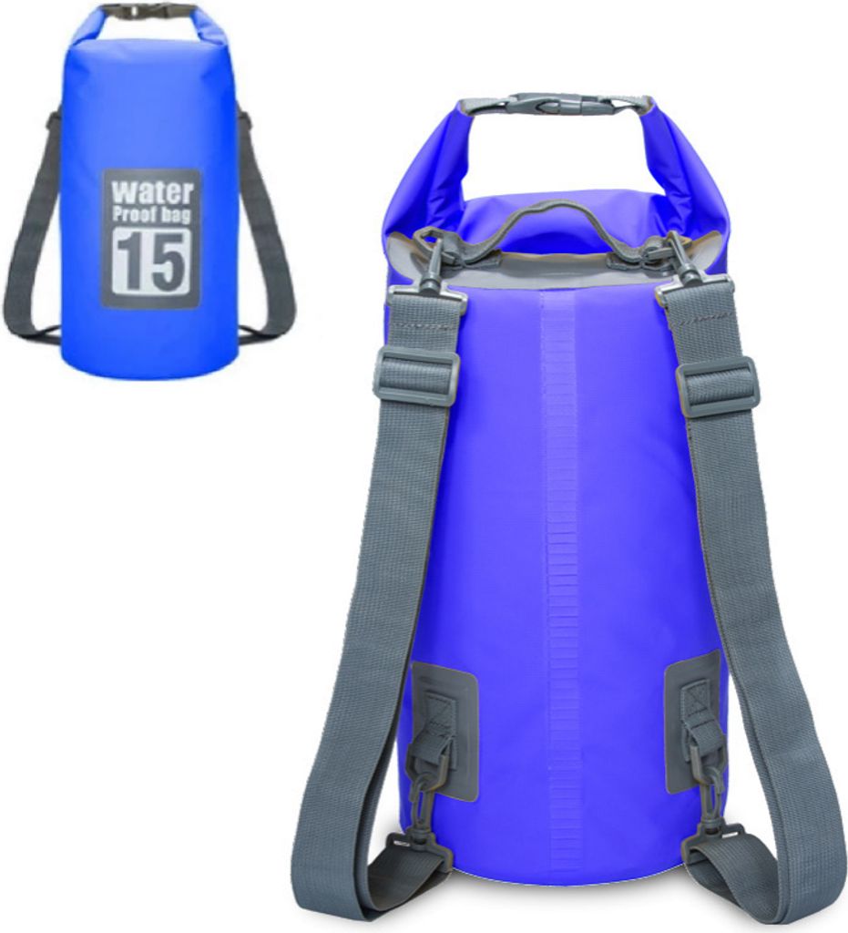 Drybag wasserdichter Seesack, Rollbeutel, Rucksack, Wassersack - blau, 15L