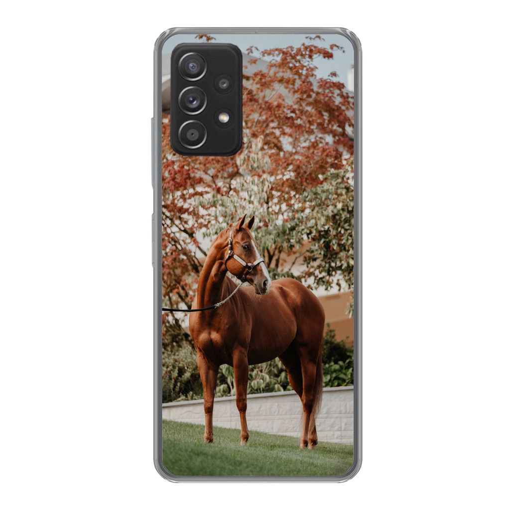 MuchoWow Handyhülle Schutzhülle Hülle für Samsung galaxy a73 Pferd - Baum - Halfter Silikon Softcase Handy Hülle - Handyhülle