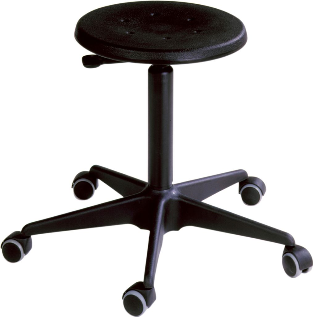 Antistatische Drehhocker Atlanta mit ESD-Sitz | Sitzhöhe 41-55cm | Tragfähigkeit 110kg | Polyurethane-Sitz | Stahl-Fußkreuz mit Kunststoffabdeck...