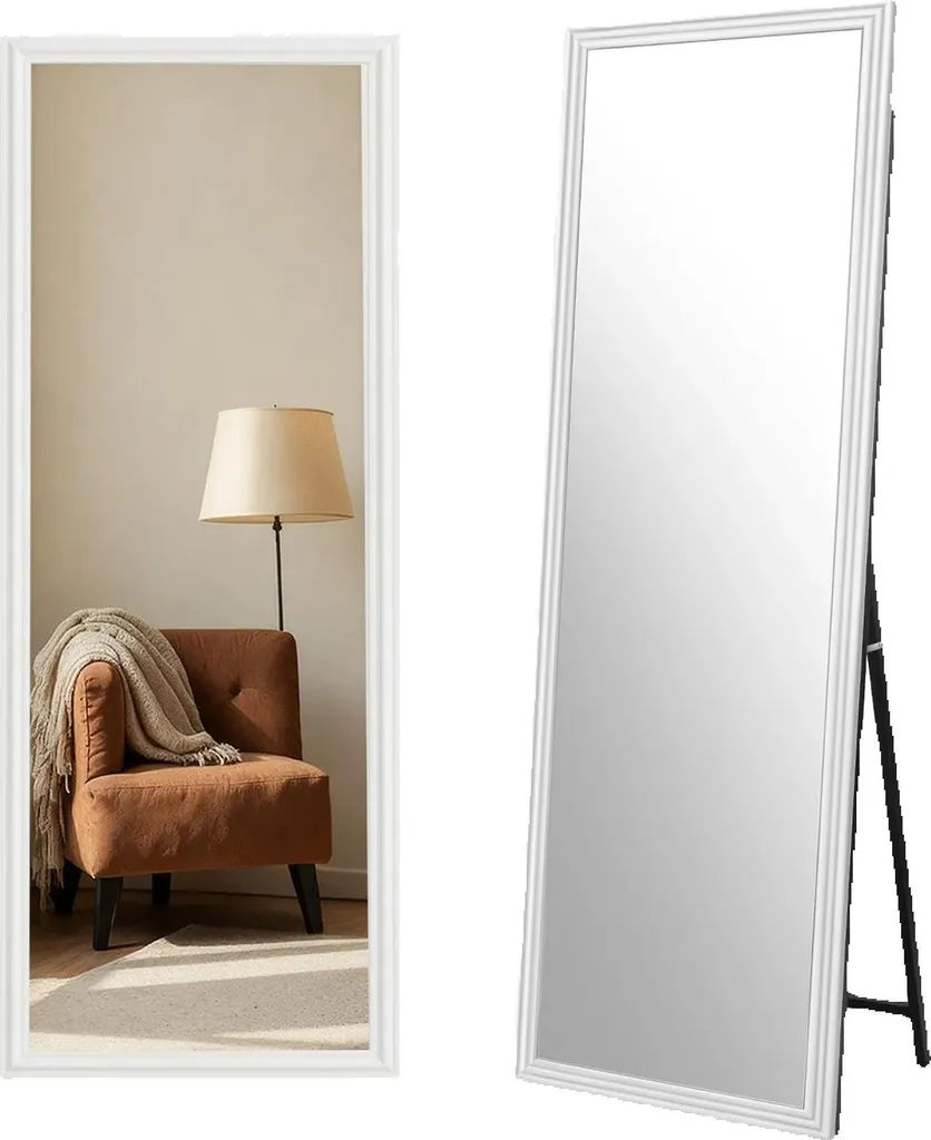 Miroir sur pied bois blanc inclinable : fini les reflets tronqués