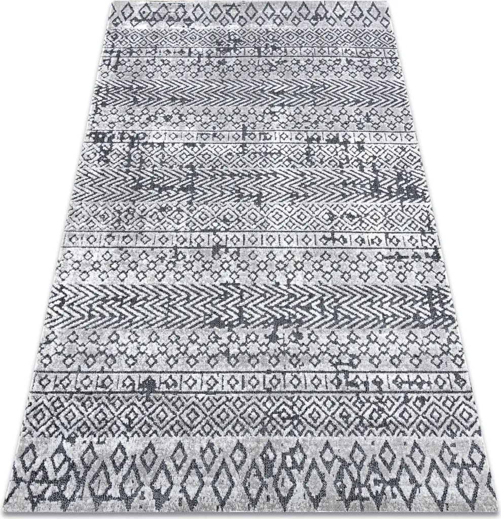 Grand tapis de salon tissé à plat gris et beige design géométrique