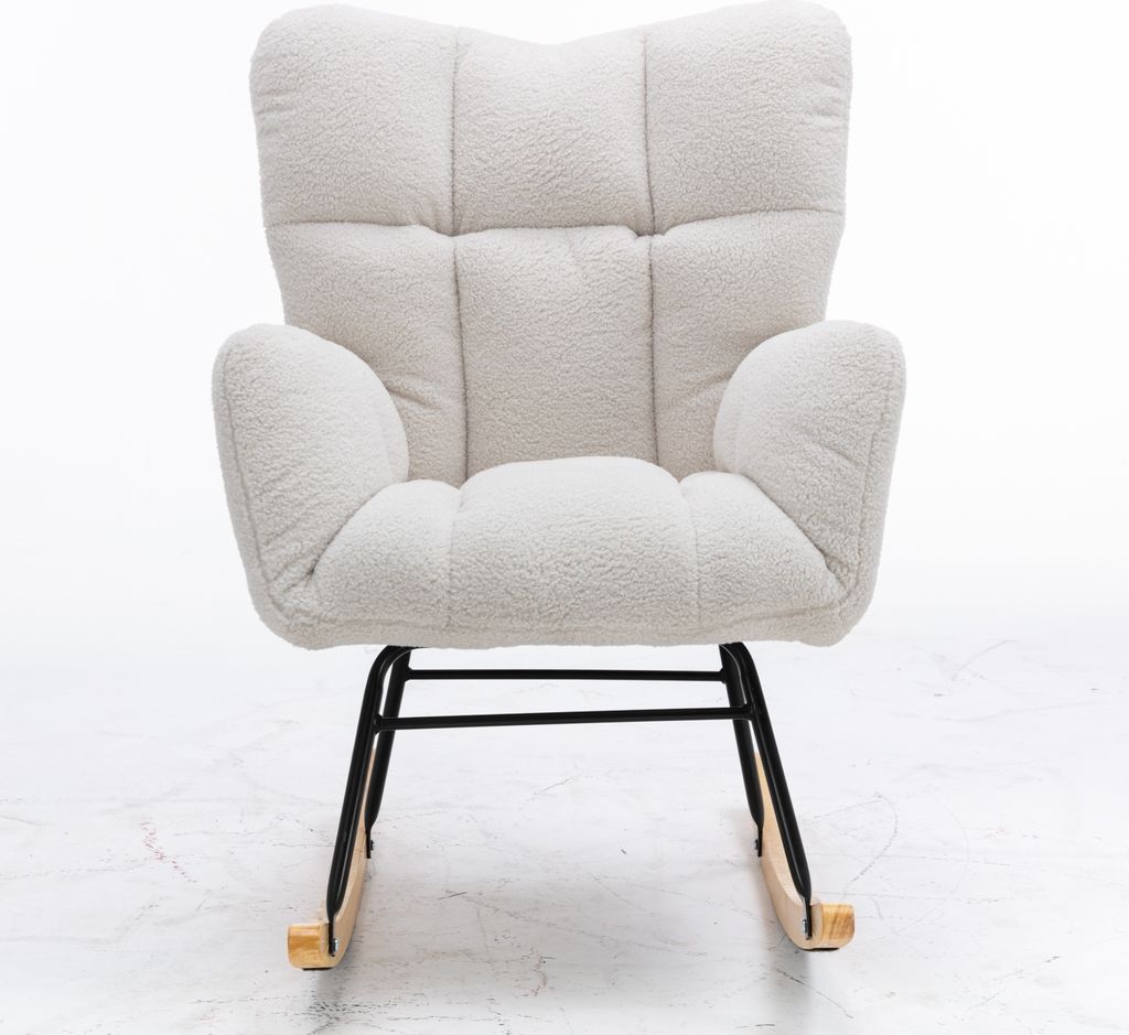 Armlehnstuhl Polsterstuhl Weiß Teddy-Samtstoff Schaukelstuhl Freizeitstuhl Lounge-Sessel Moderner Stil aus der Mitte des Jahrhunderts