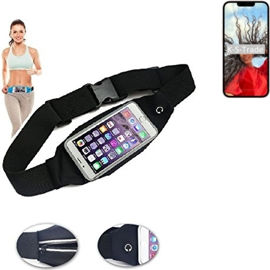 K-S-Trade Jogging-Armband kompatibel mit Apple iPhone 13 Gürteltasche Umhängetasche Bauchtasche schwarz Sport Running Jogging Fitness Laufen