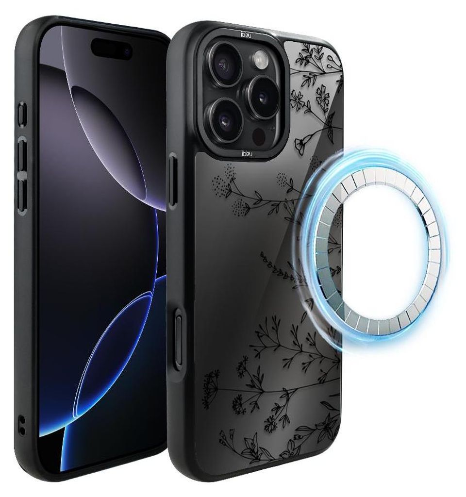 Schutzhülle für das iPhone 16 Pro Max, MagSafe-kompatibel, mattschwarze Seiten, kleine Blumen