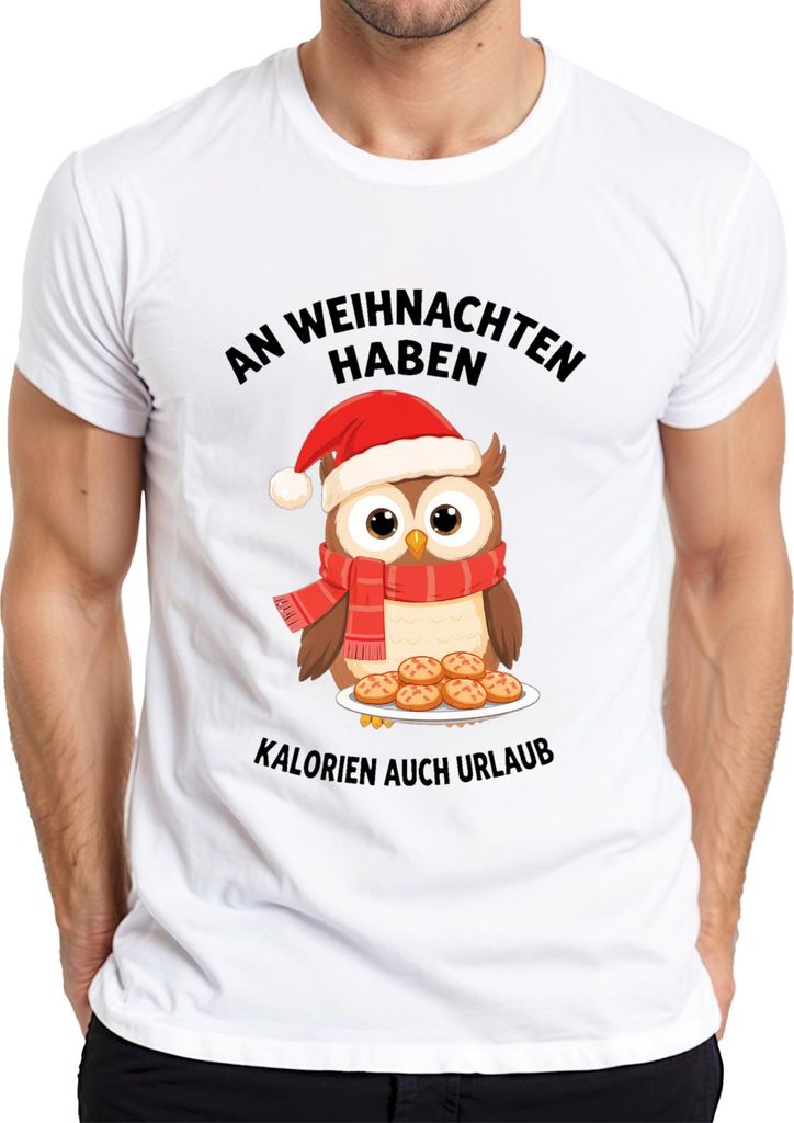 Kalorien haben Urlaub an Weihnachten Eule Kekse lustig Geschenk Herren T-Shirt, Weiß, 3XL