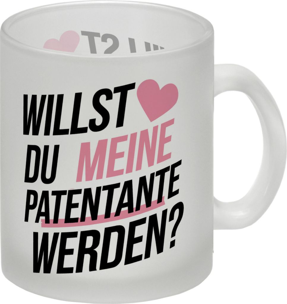 Herz - Patentante werden Glas Tasse