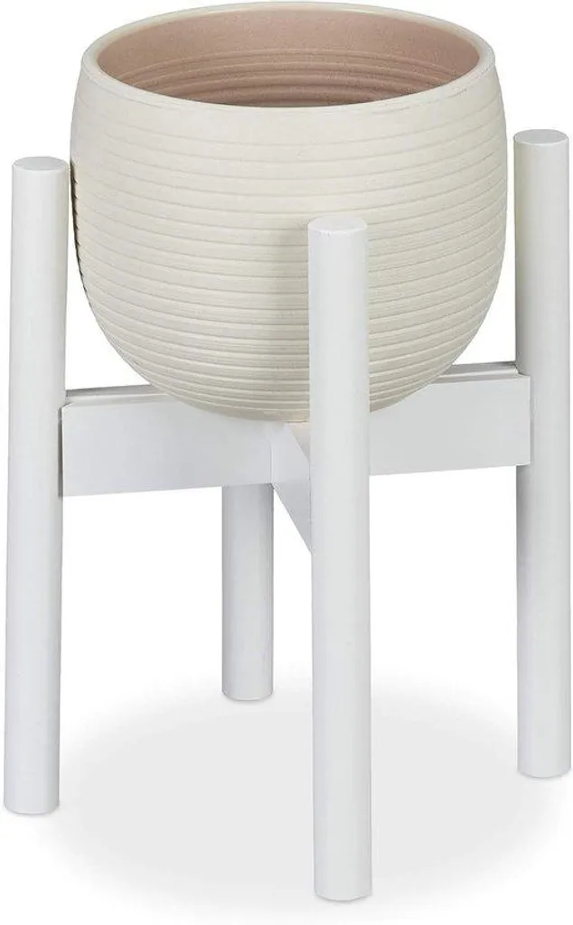Support pour pot de fleurs design blanc en bois de bambou