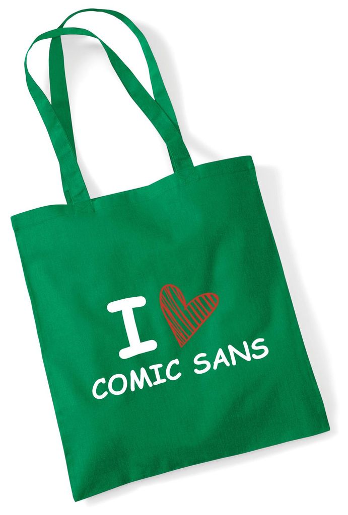 Huuraa Jutebeutel I love Comic Sans Herz 10 Liter Kelly Green Baumwolle Tasche Geschenkidee