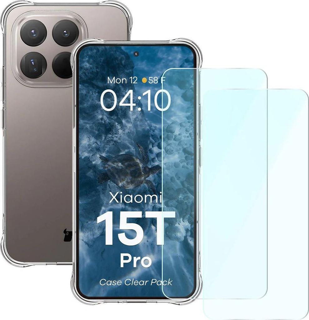 Schutzhülle + 2x gehärtetes Glas für Xiaomi 15T Pro, Bizon Case Clear Pack, Transparent