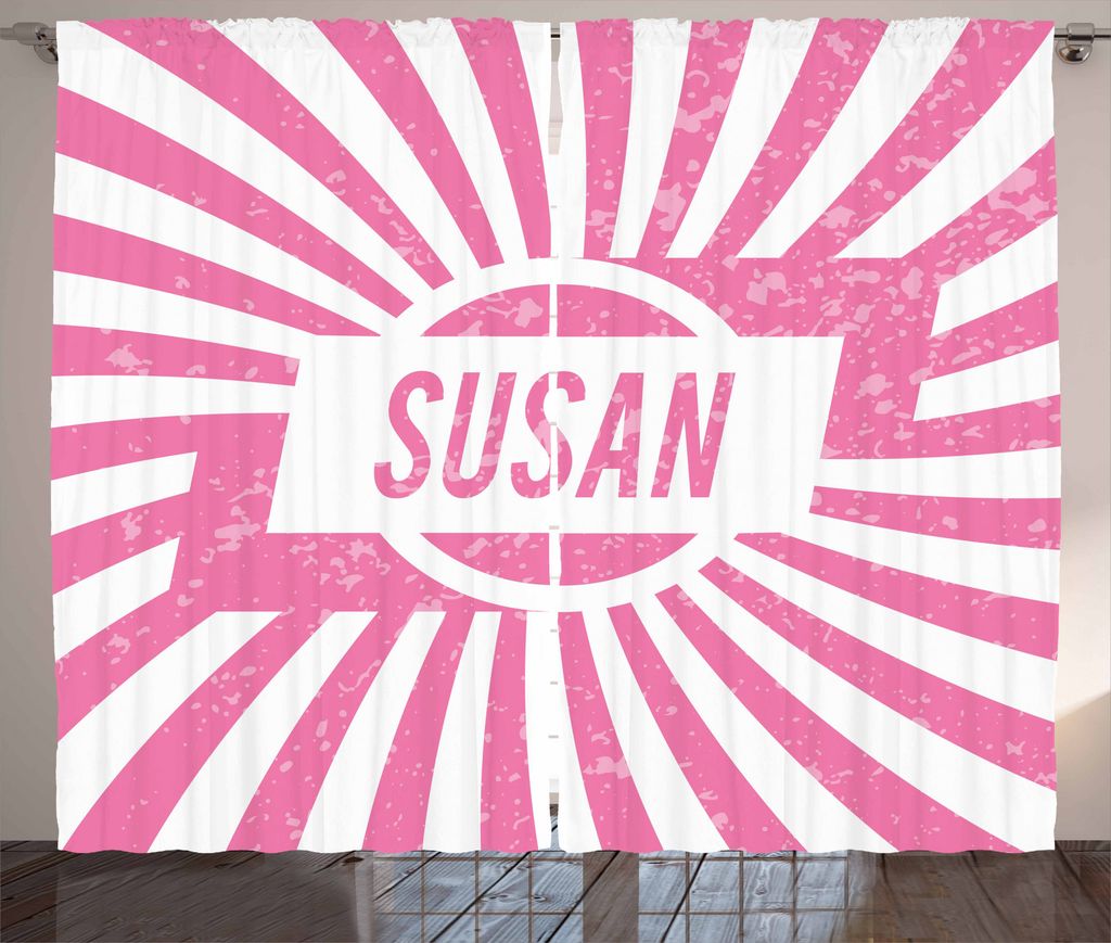 ABAKUHAUS Susan Rustikaler Gardine, Female Name Grunge, Schlafzimmer Kräuselband Vorhang mit Schlaufen und Haken, 280 x 175 cm, Hellrosa und Weiß