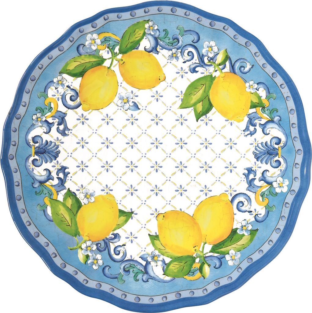 Speiseteller SORRENTO Zitronen D. 28cm weiß blau gelb aus Melamin Easy Life