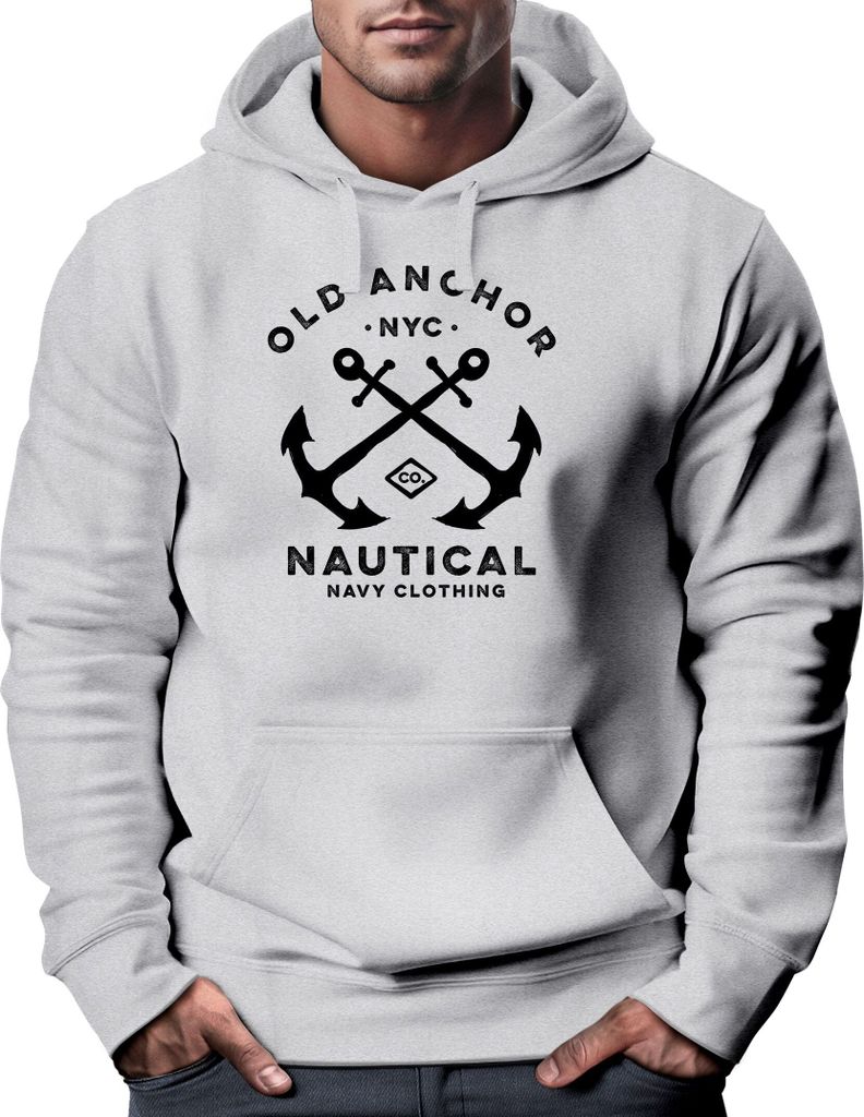 Hoodie Herren gekreuzte Anker Old Anchor Nautical Kapuzen-Pullover Männer Neverless grau XL
