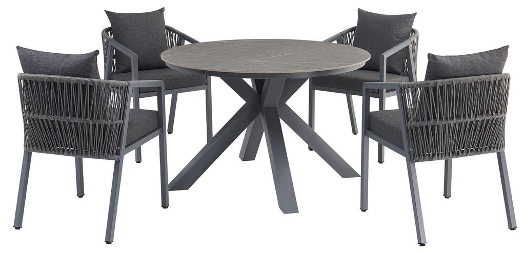 di volio Gartenmöbel Set LICATO – grau, moderne Balkonmöbel mit Tisch und 4 Stühlen, Terrassenmöbel für außen, stabil & bequem