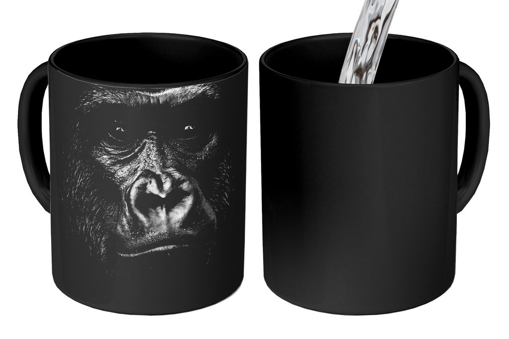 KitchenYeah Zauber Tasse Zaubertasse Magic Gorilla - Schwarz - Weiß - Tiere - Porträt 350 ml Farbwechsel Becher Geschenk Geschenkidee - Magic-T...