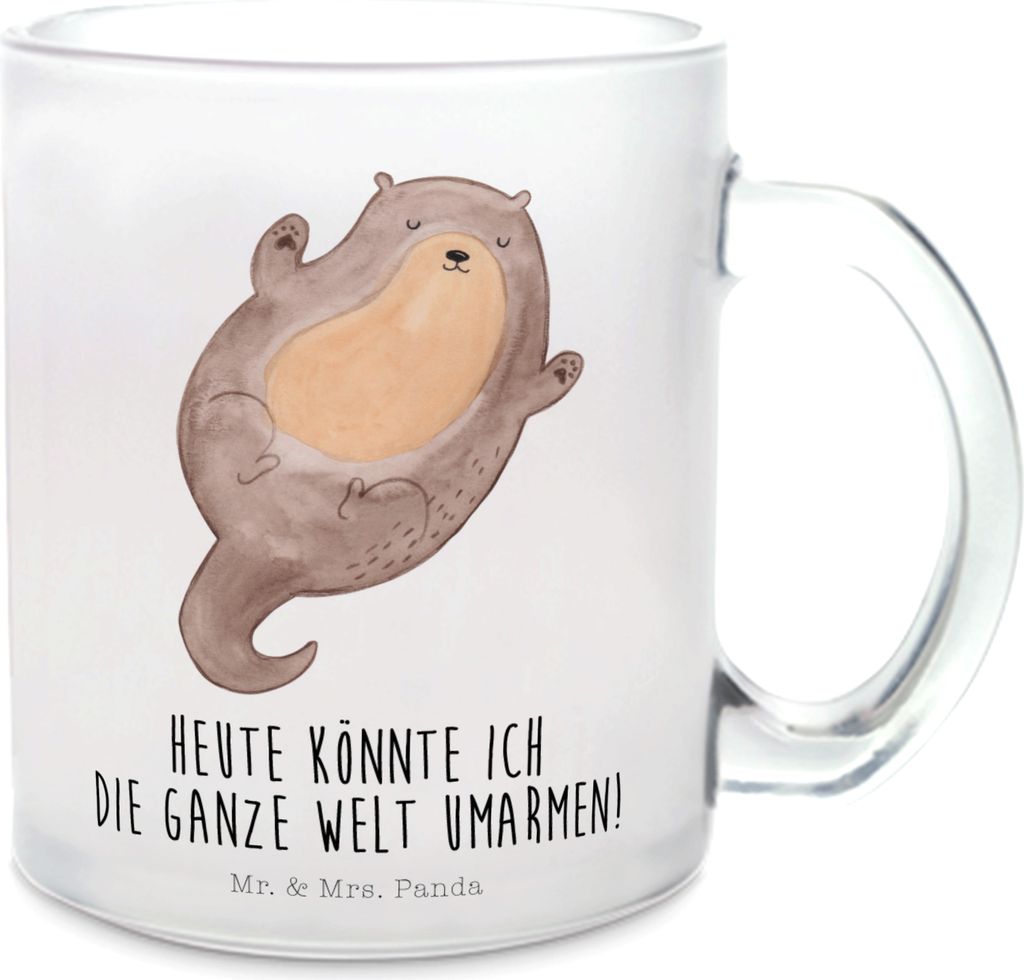 Mr. & Mrs. Panda Henkeltasse Otter Umarmen - Transparent - Geschenk, Seeotter See, Henkelbecher, gut Gelaunt, Optimistisch, Pott, Teetasse, glückl...