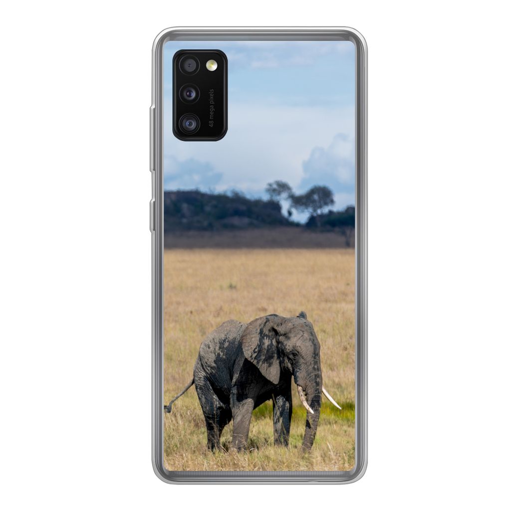 MuchoWow Handyhülle Schutzhülle Hülle für Samsung Galaxy A41 Elefant - Gras - Tiere - Natur Silikon Softcase Handy Hülle - Mobiltelefon