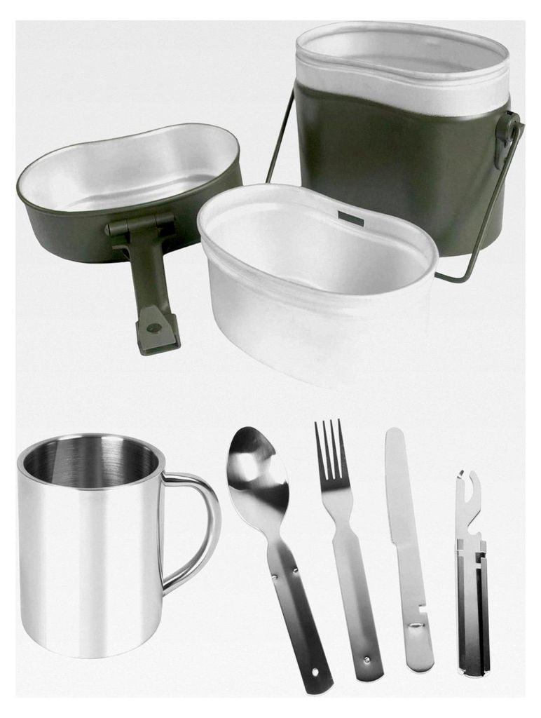 Essgeschirrset der Bundeswehr mit Aluminium Kochgeschirr und Edelstahltasse