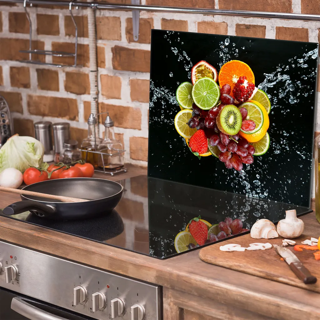CTC-Trade Coprifornelli In Vetro Temperato 80x52 Cm - Piastra Protettiva Per Piano Cottura Ceramico, Induzione, Elettrico - Motivo Frutta Rosso E Nero - 3