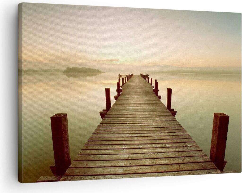 Bild auf Leinwand - Leinwandbild - Brücke See - 70x50cm - Wand Bild - Wanddeko - Wandbilder - Leinwanddruck - Bilder - Kunstdruck - Wanddekoration...