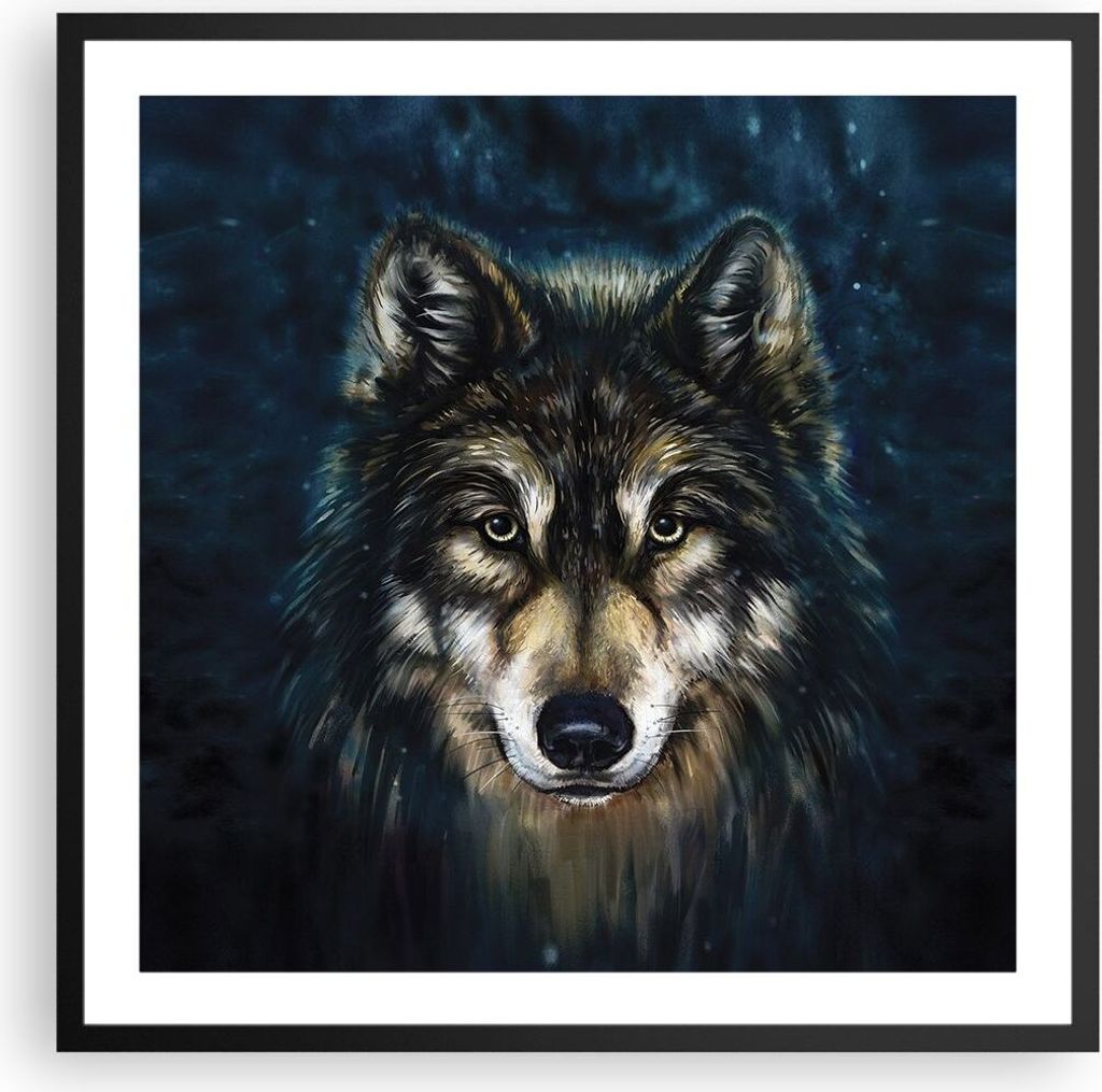 Gerahmtes Poster - Schwarzer Rahmen - Wolf Dunkel Grafik - Produktbild 