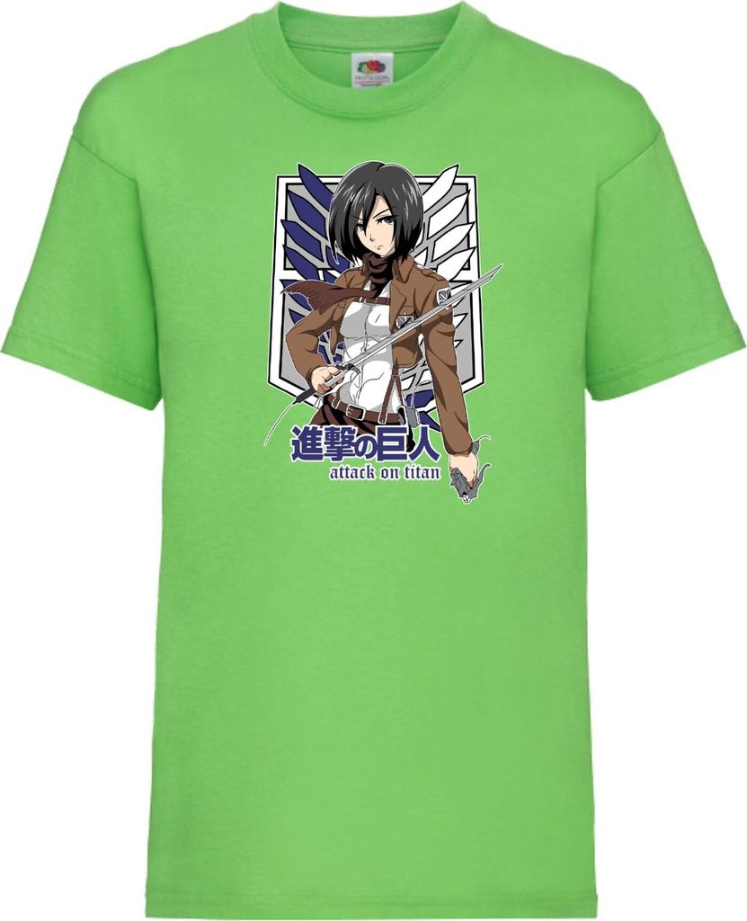 Kinder T-Shirt Attack Anime On Titan Mikasa Ackerman 01 Ackerman Mikasa, 12-13 Jahr - 152 / Lime